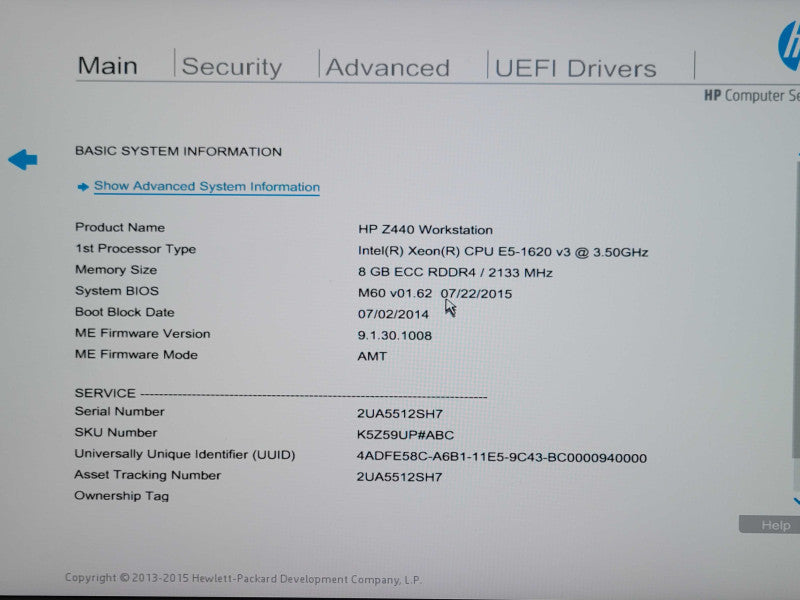 HP Z440 - Xeon E5-1620 v3 3.50GHz,8GB DDR4 NO HDD QUADRO K2200 700W PSU _