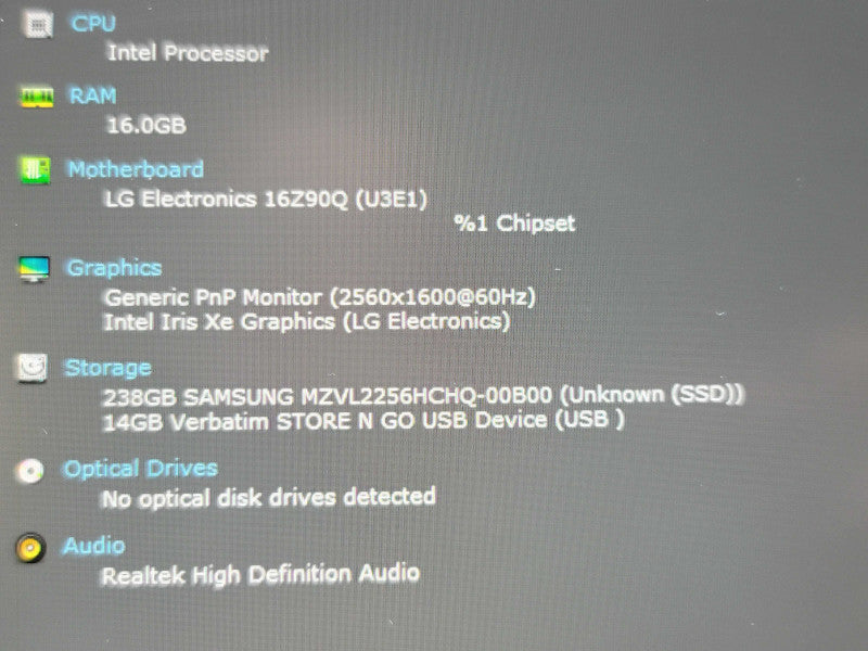 LG Gram 16Z90Q i5-1240P  16GB RAM 256GB SSD FOR PARTS/REPAIR β Lap200