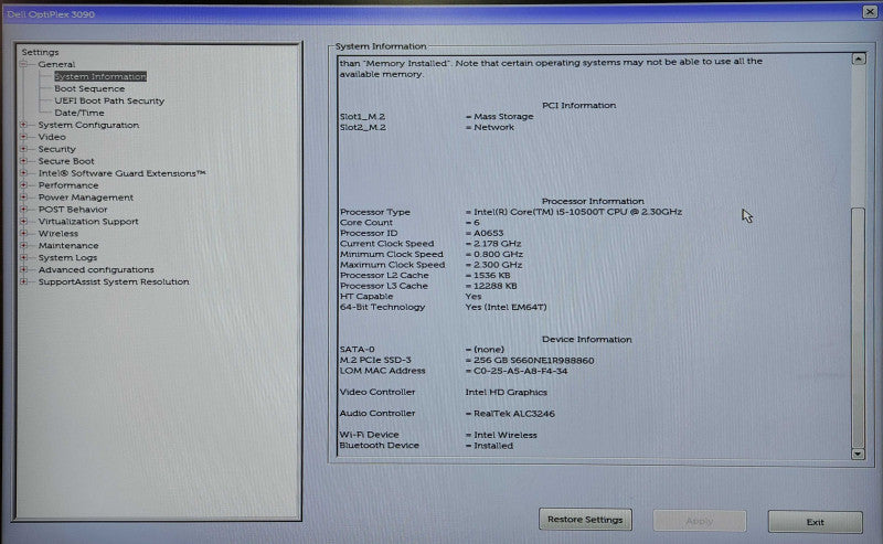 DELL OptiPlex 3090 USFF, i5-10500T 2.3GHz, 16GB DDR4, 256GB NVMe, WiFi, PWR