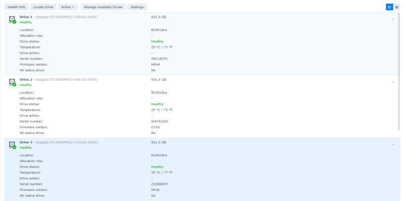 Synology 12 bay NAS RackStation RS3618xs 2U, 12x 1TB HDDs