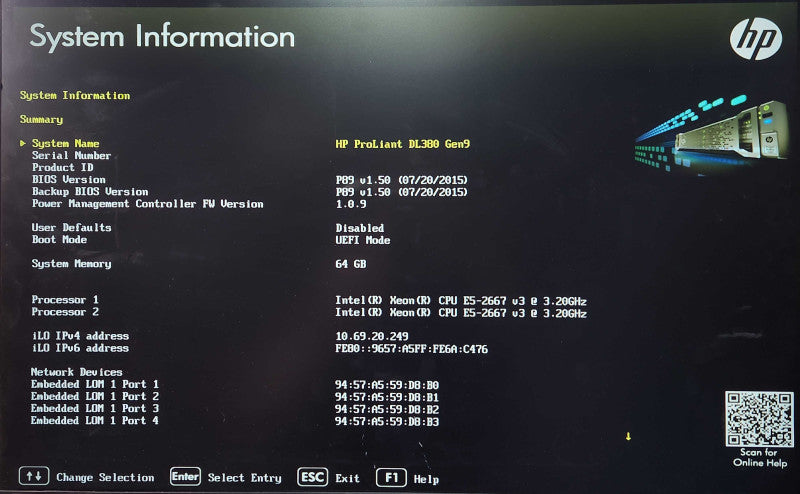 HP PL DL380 Gen 9 2U 26x2.5", 2x Xeon E5-2667 v3, 64GB DDR4, P440ar, P441