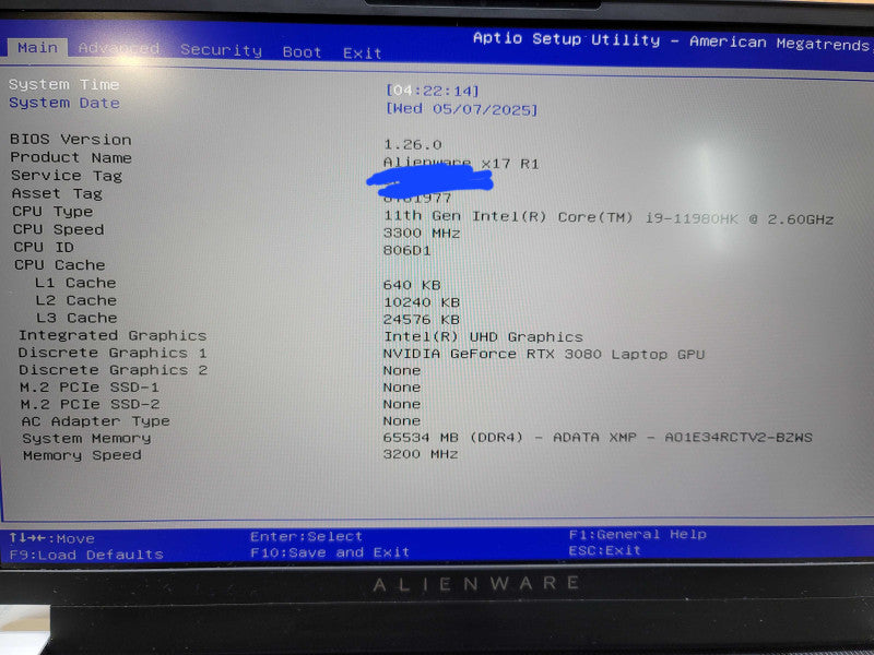 Alienware x17 i9-11980HK 64GB RAM RTX 3080 R1 FOR PARTS/REPAIR  % Lap200