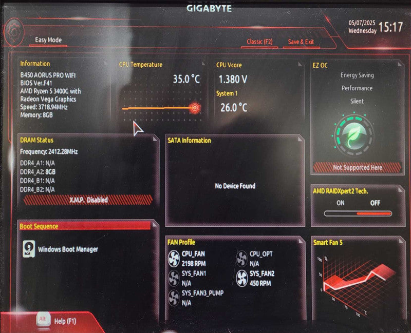 Gigabyte B450 AORUS PRO Wifi | Ryzen 5 3400G | 8GB DDR4 | 1660TI | NO HDD