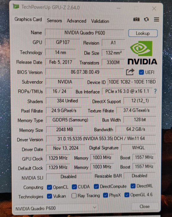NVIDIA Quadro P600 2GB GDDR5 Graphics Card | 4x MiniDP High Profile