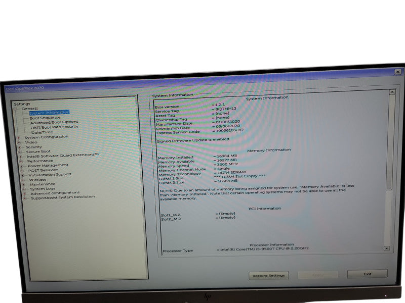 Dell Optiplex 3070 Micro i5 - 9500T  @  2.20GHz 16GB DDR4 Ram  Qθ
