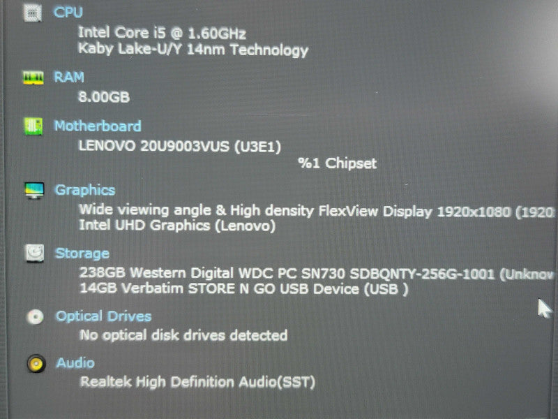 Lenovo X1 Carbon Gen 8 i5-10210U 8GB RAM 256GB SSD  β Lap200
