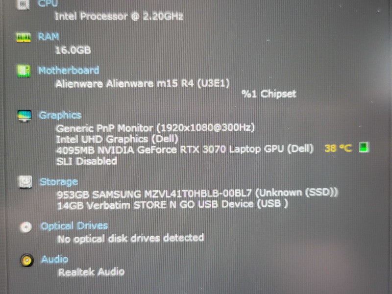 Alienware m15 R4 i7-10870H 32GB DDR4 RTX 3070 1TB NVMe READ β Lap200