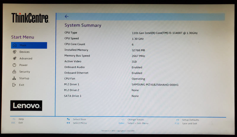 Lenovo M70q Gen 2 Intel Core i5-11400T 32GB DDR4 256GB NVMe + Adapter
