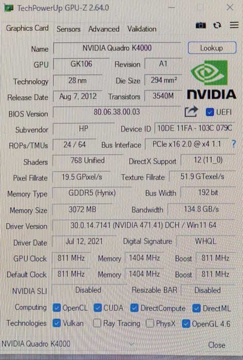 NVIDIA QUADRO K4000 3GB GDDR5 GRAPHIC CARD