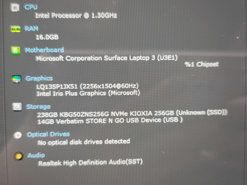 Microsoft Surface Laptop 3 1868 i7-1065G7 16GB RAM 256GB SSD  β Lap200