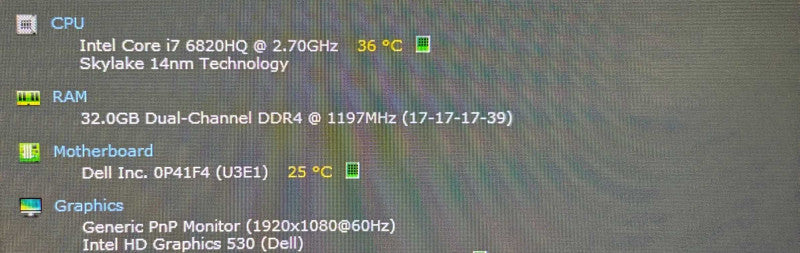 Dell Precision 7720 i7-6820HQ@2.7GHz QUADRO P3000 6GB GPU 16GB RAM 256SSDcw  Lap200