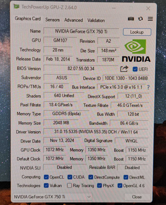 ASUS GeForce 750 Ti 2GB GDDR5 Graphics Card GTX750TI-OC-2GD5