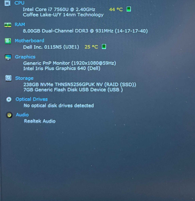 Dell XPS 13 9360 Core i7-7560U@2.4GHz 8GB RAM 256GB SSD  Lap200