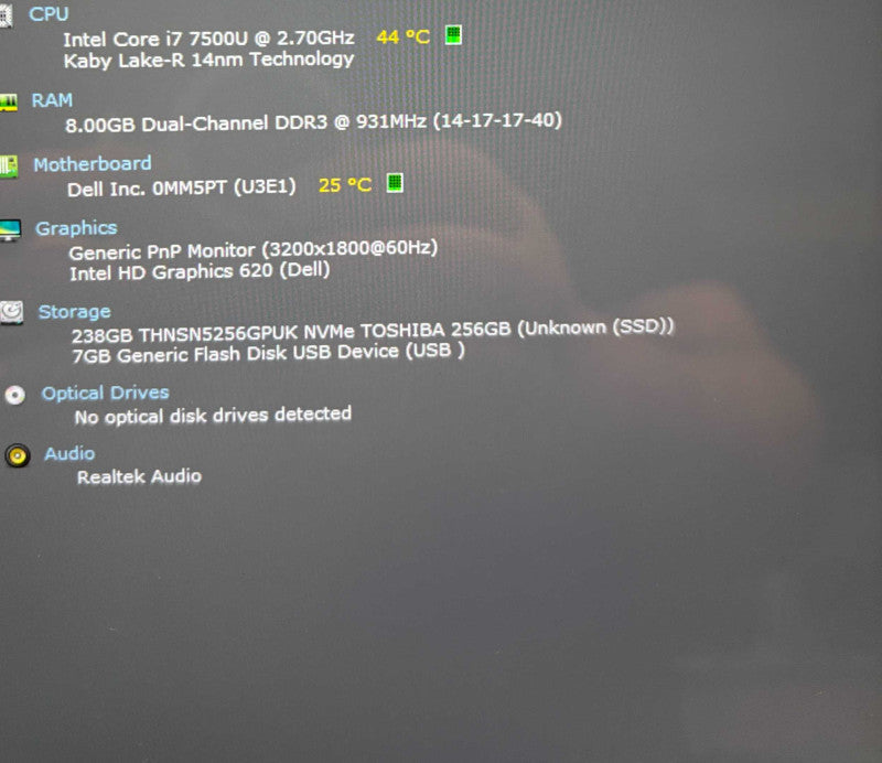 Dell XPS 13 9360 QHD TOUCH Core i7-7500U@2.7GHz  8GB RAM 256GB SSD  Lap200