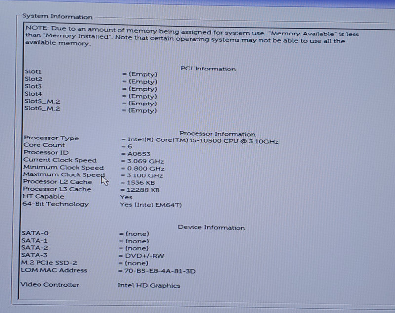 Dell OptiPlex 5080 TOWER Intel i5-10500 @3.1GHz 8GB DDR4 NO-HDD/SSD