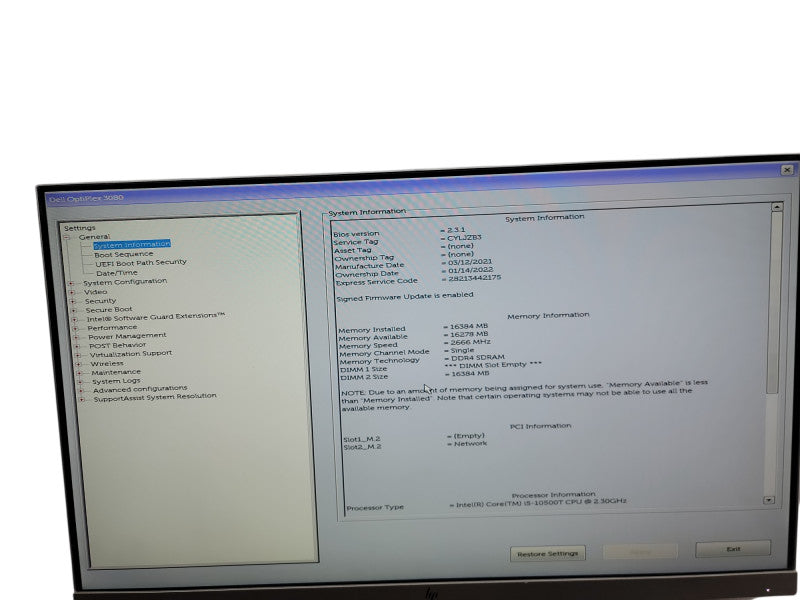 Dell OptiPlex 3080 Micro i5 - 10500T @ 2.30GHz 16GB DDR4 Ram θ