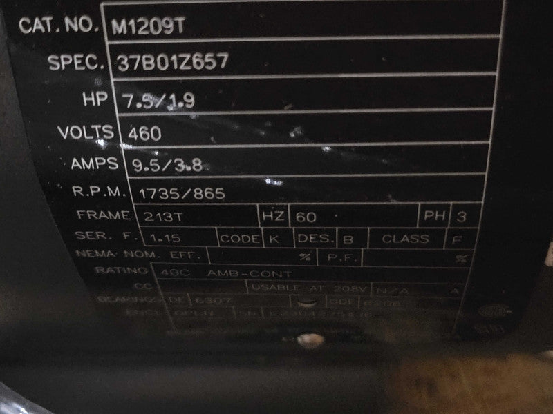 Open-Box Baldor Reliance Industrial Motor N1209T 7.5/1.9 HP, 460V, 1735/865 _