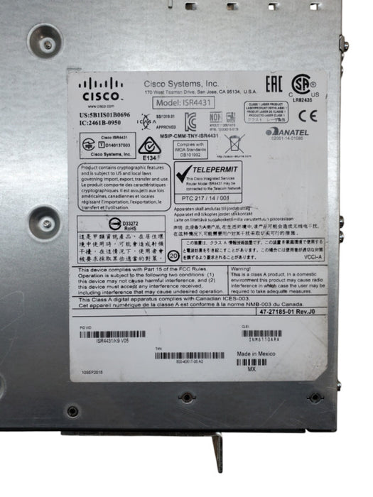 Cisco ISR4431/K9 v05 4400 Series Integrated Services Router, 1xPSU