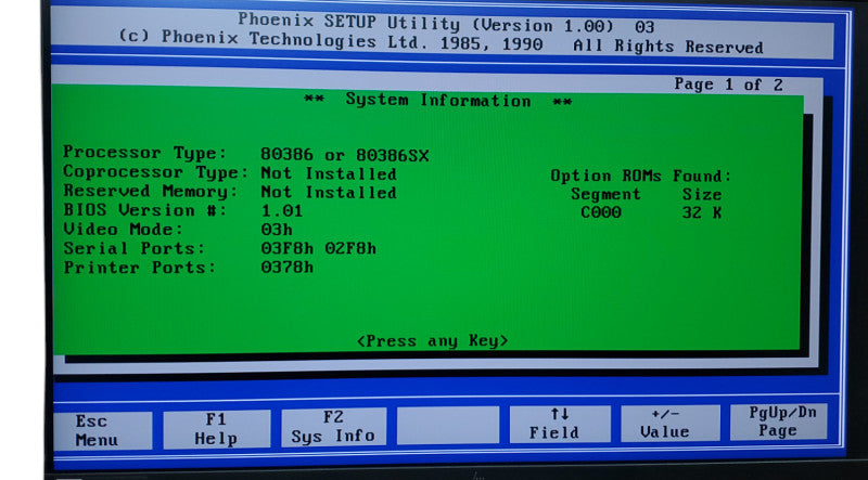 VINTAGE UNISYS PCI 32061 FDD COMPUTER 80386 PROCESSOR 5120KB RAM NO-HDD