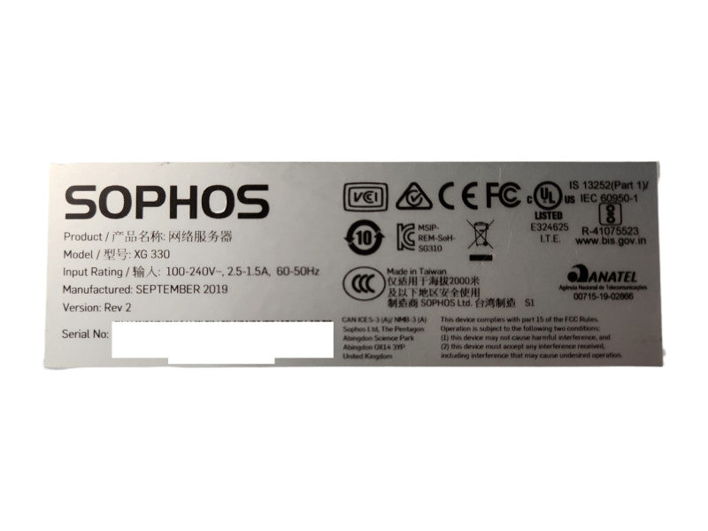 Sophos XG 330 Rev 2 Security Appliance, READ