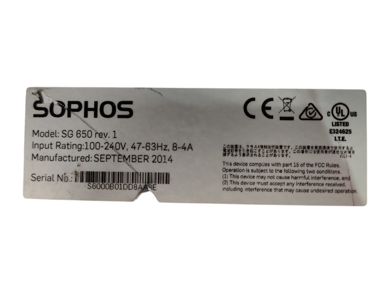 Sophos SG 650 Firewall Security Appliance rev.1, 2x E5-2680 v2, 48GB DDR3 Q