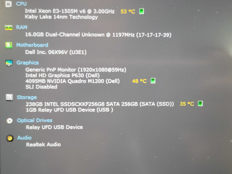 Dell Precision 5520 Xeon E3-1505M 16GB DDR4 Quadro M1200 256GB SSD  β Lap200