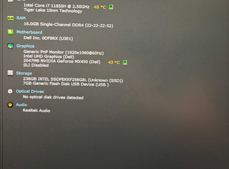 Dell Latitude 5421 i7-11850H@2.5 GeForce MX450 2GB GPU 16GB RAM 256SSD READ  Lap200