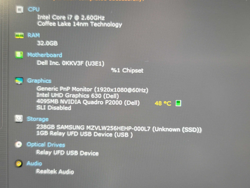 Dell Precision 5530 i7-8750H 32GB DDR4 Quadro P2000 256GB SSD  β Lap200