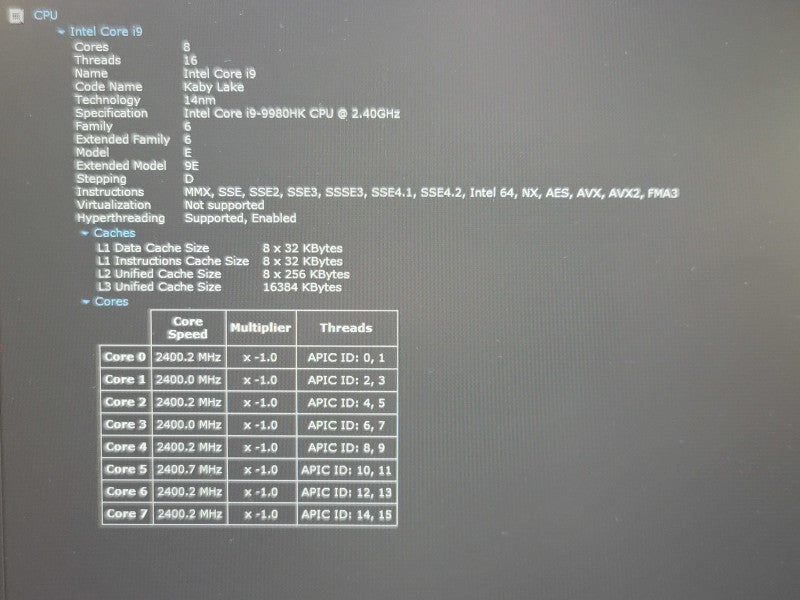 Dell Precision 7740 i9-9880HK 32GB DDR4 AMD WX 7130 256GB SSD PARTS/REPAIR  β Lap200