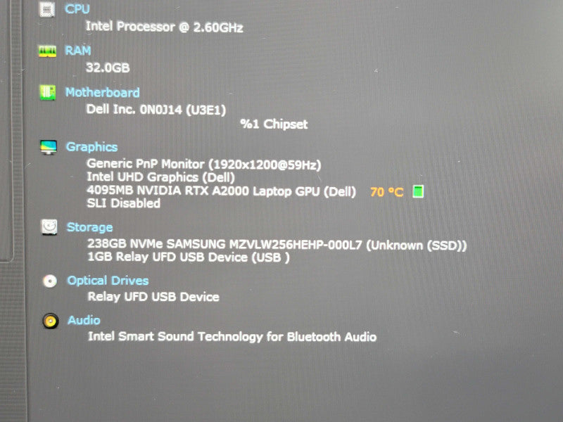 Dell Precision 5560 i9-9980HK 32GB DDR4 RTX A2000 256GB SSD READ β Lap200