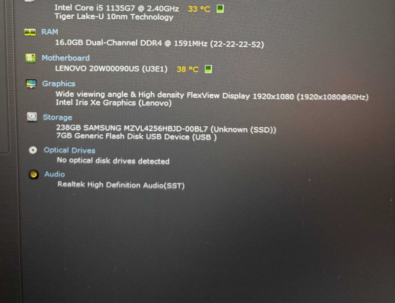 Lenovo ThinkPad T14 Gen 2 Core i5-1135G7@2.4GHz 16GB RAM 256GB SSD READ  Lap200