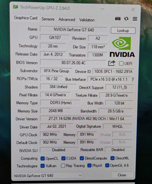 XFX GeForce GT 640 2GB DDR3 GT-640N-CDF3 Graphics Card