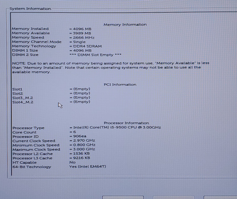 Dell OptiPlex 3070 SFF Desktop Core i5-9500 @3.0GHz 4GB RAM NO-HDD/SSD