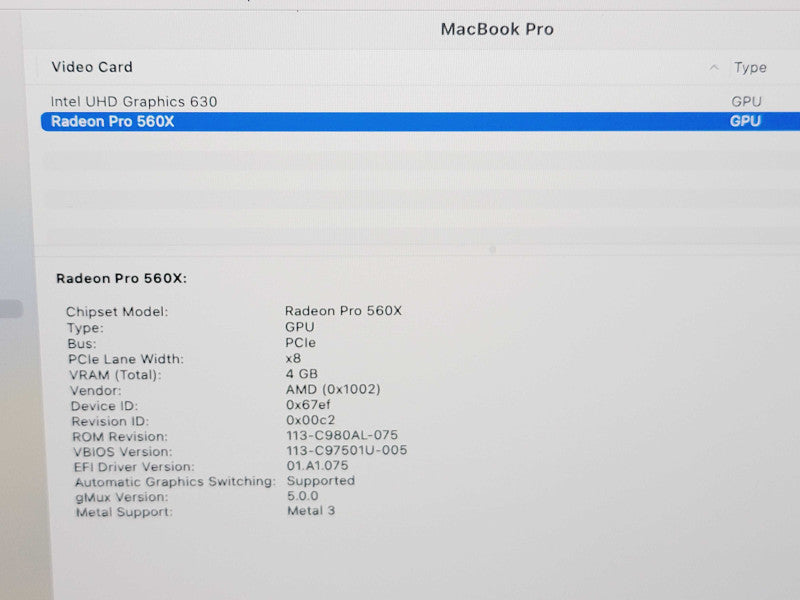Apple Macbook Pro 2018 15" 6-Core i7-8850H @ 2.6GHz 16GB DDR4 500GB SSD (