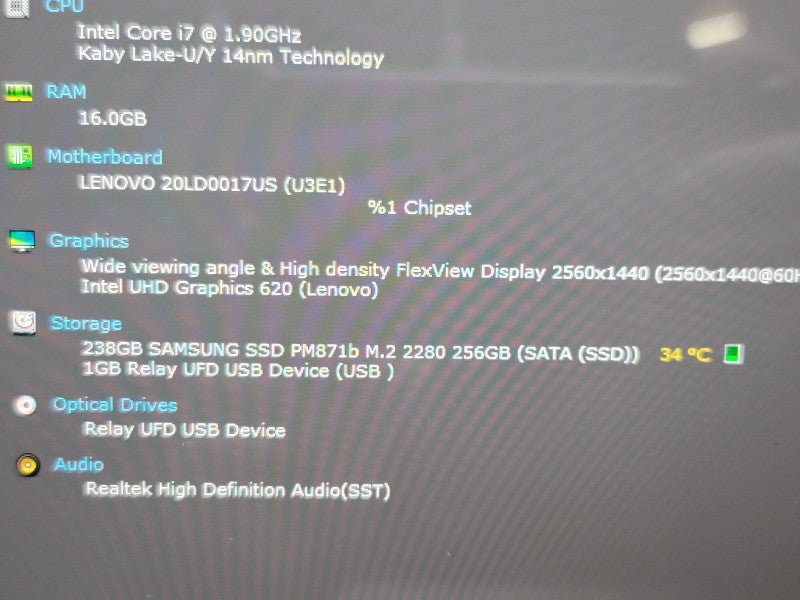 Lenovo ThinkPad X1 Yoga i7-8650U 16GB RAM 256GB SSD  β Lap200