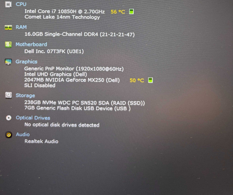 Dell Latitude 5411 i7-10850H@2.7GHz GeForce MX250 2GBGPU 16GB RAM 256GB SSD  Lap200