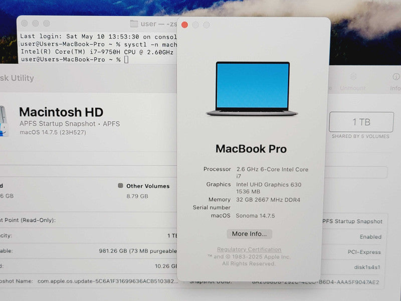 Apple Macbook Pro 2019 16" 6-Core i7-9750H @ 2.6GHz 32GB DDR4 1TB SSD (