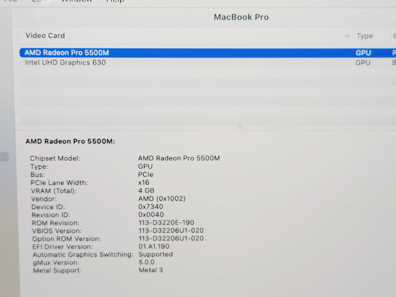 Apple Macbook Pro 2019 16" 6-Core i7-9750H @ 2.6GHz 32GB DDR4 1TB SSD (