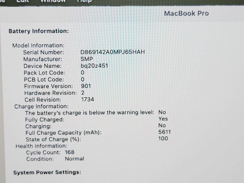 Apple Macbook Pro 2019 15" 6-Core i7-9750H @ 2.6GHz 16GB DDR4 250GB SSD (