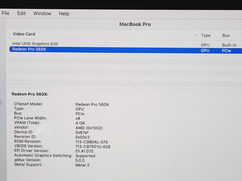 Apple Macbook Pro 2018 15" 6-Core i7-8850H @ 2.6GHz 16GB DDR4 500GB SSD (
