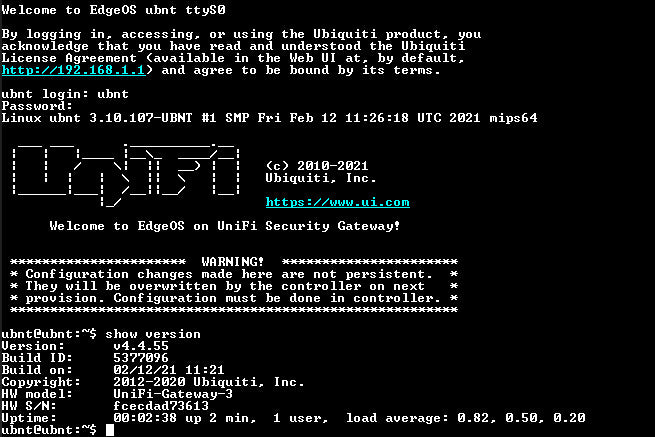 Ubiquiti Networks UniFi USG Security Gateway, Factory Reset