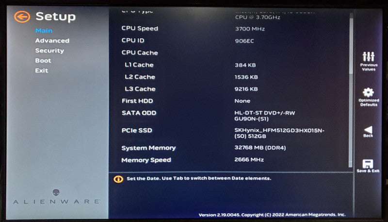 Alienware Aurora R8 Core i5-9600K 32GB DDR4 RTX 2070 512GB NVMe