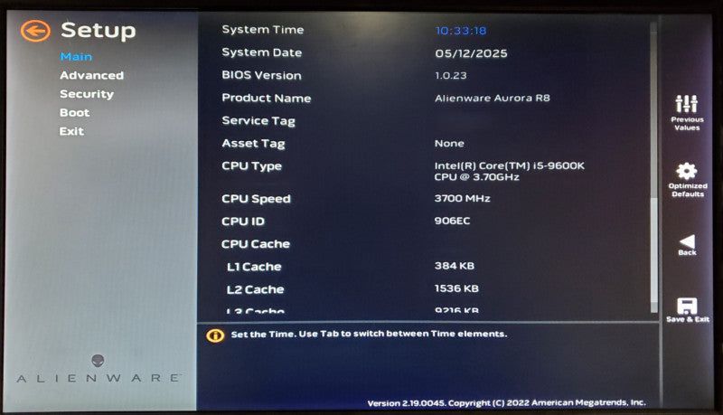 Alienware Aurora R8 Core i5-9600K 32GB DDR4 RTX 2070 512GB NVMe