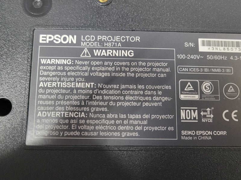 Epson PowerLite 2250U 3LCD Projector 5000 Lumens 1920x1200 892 Hours _