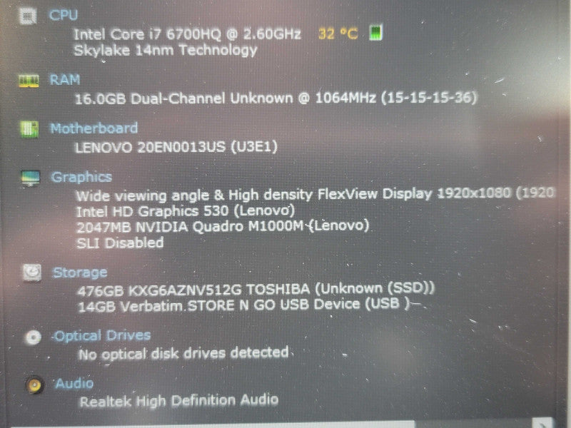 Lenovo ThinkPad P50 i7-6700HQ 16GB RAM Quadro M1000 512GB SSD  β BudLap