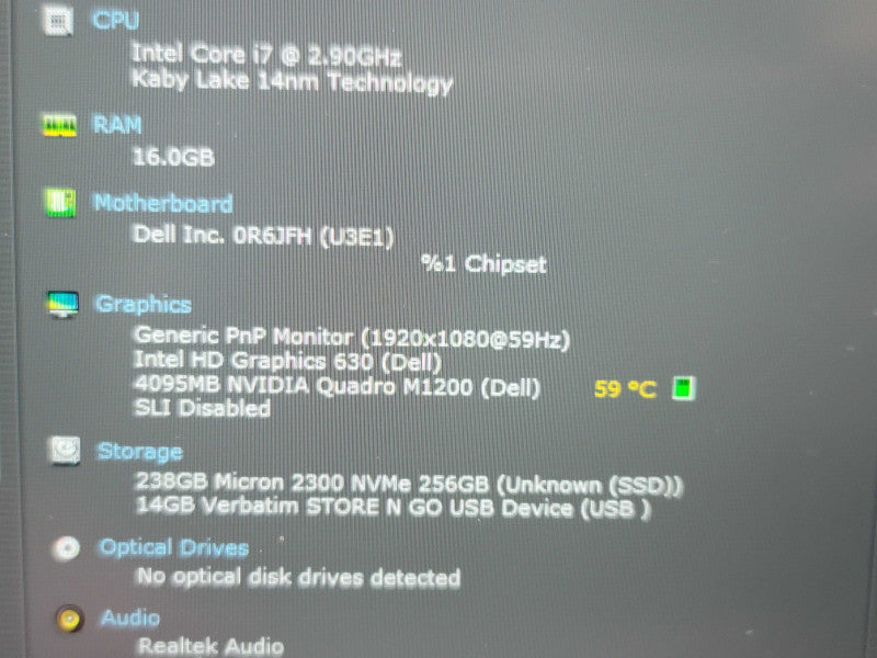 Dell Precision 5520 i7-7700HQ 16GB RAM Quadro M1200 256GB SSD LOW BAT β BudLap