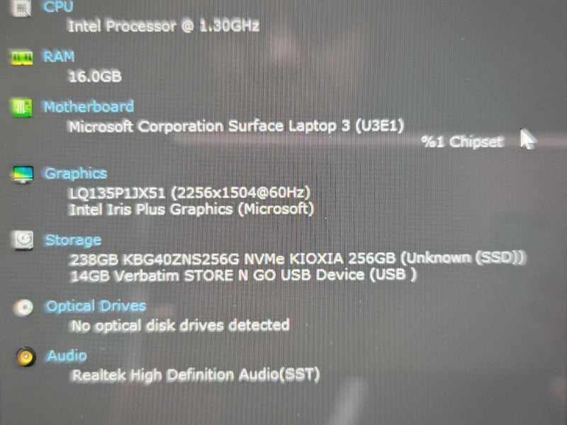 Microsoft Surface Laptop 3 1868 i7-1065G7Y 16GB RAM 256GB SSD  β Lap200