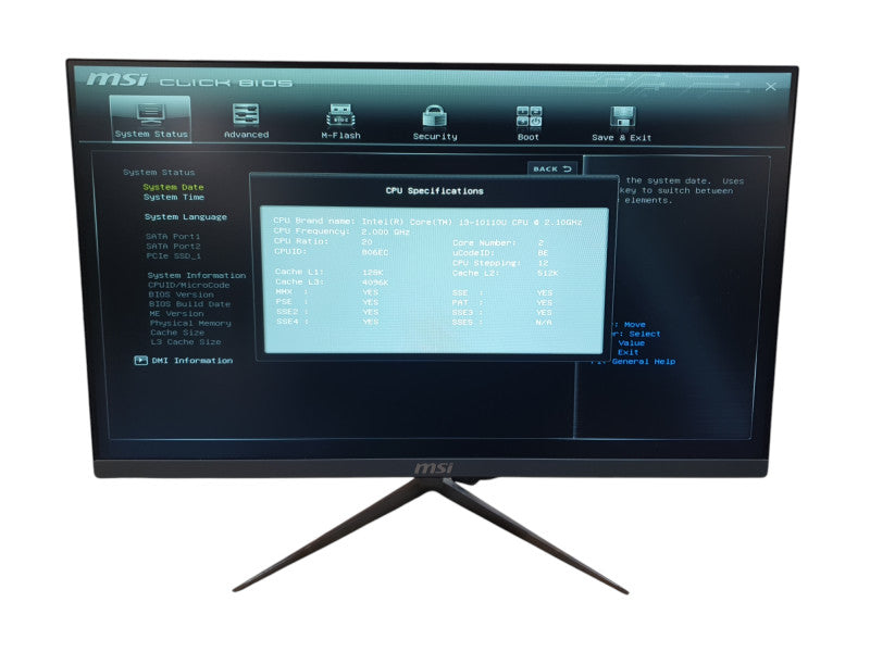 MSI PRO 24X 10M-226US AIO i3-10110U 2.1GHz 8GB RAM - No HDD