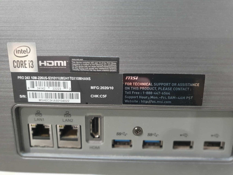 MSI PRO 24X 10M-226US AIO i3-10110U 2.1GHz 8GB RAM - No HDD