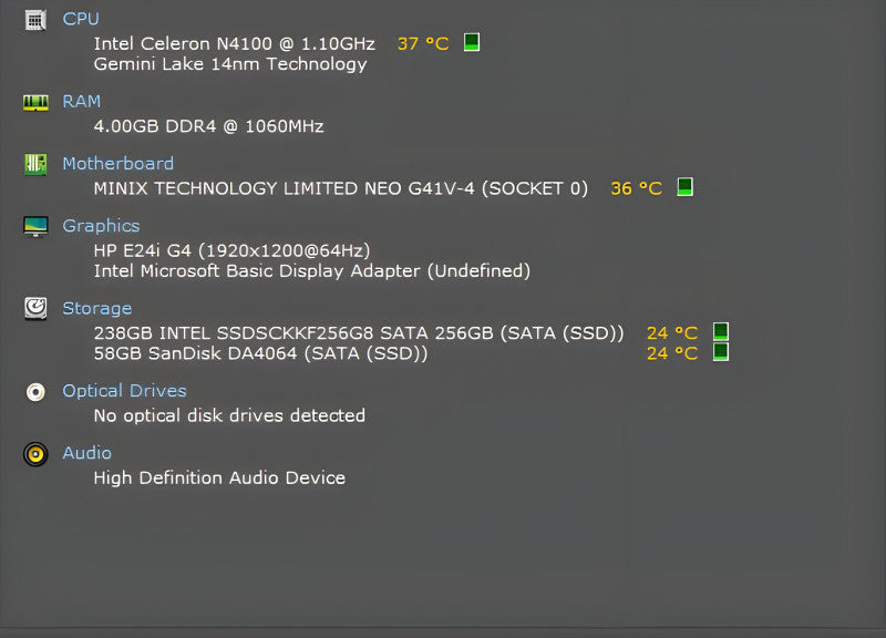 MINIX NEO G41V-4, Intel Celeron N4100, 4GB DDR4, 64GB + 256GB SSD, WiFi